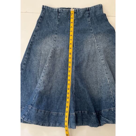 Warf And Weft LOS Denim Skirt 4/27 Blue High Rise A Line Midi 70s Retro Flare - Picture 7 of 12